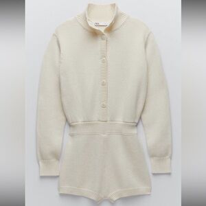 BRAND NEW WITH TAGS Zara Cream Knit Button-Up Jumpsuit